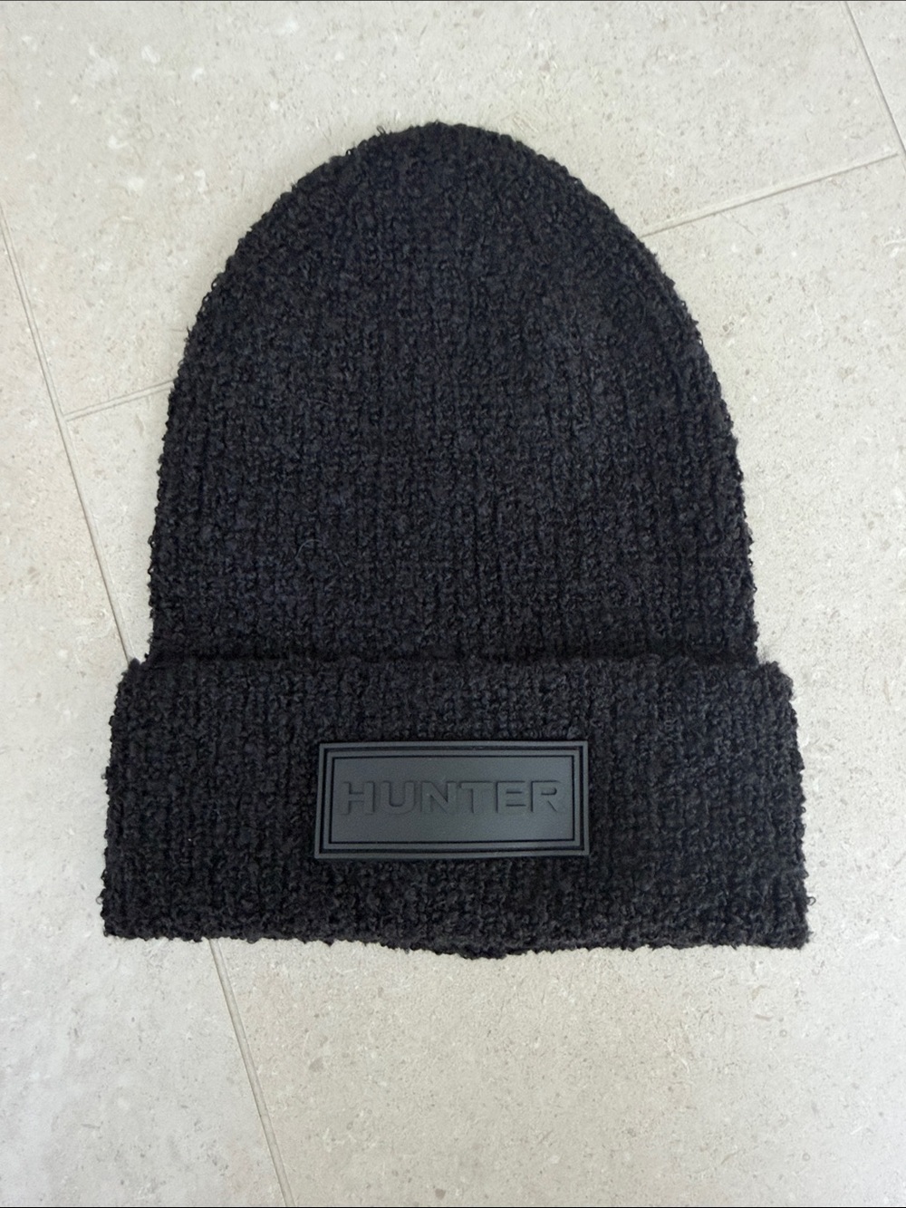 Hunter Black Tonal Patch Knit Beanie